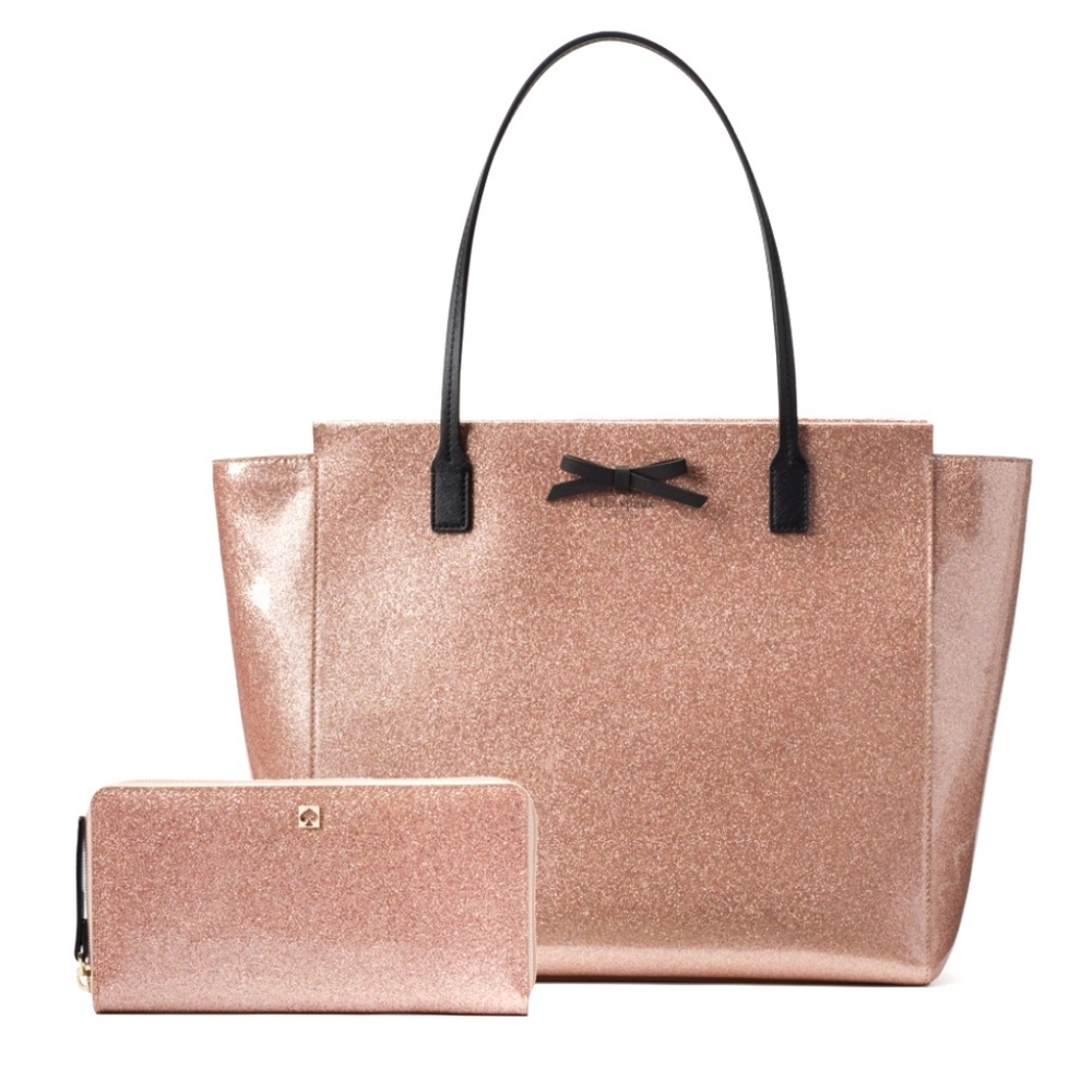 Kate Spade Rose Gold Glitter Tote & Wallet Set